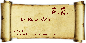 Pritz Ruszlán névjegykártya